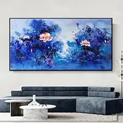 Handmade Oil Painting Canvas Wall Art Decoration Modern Lotus Flowers for Home Decor Rolled Frameless Unstretched Painting