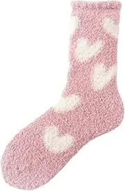 [CukYi] Thermal Socks 3Pairs Winter Fluffy Socks Fleece Lined Slipper Socks Ladies,Heart Pattern Floor Socks Soft Fuzzy Home Sock Coral Fleece Lounge Bed Sock Sleeping Xmas Gift (Color : Pink)