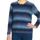 Alfred Dunner Classic Womens Large Pullover Sweater Denim Blue Ombre Long Sleeve