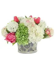 Creative Displays Hydrangea, Viburnum & Peony Arranged in Ceramic Pot
