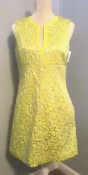 Diane Von Furstenberg Sandine Ballon Yellow/Silver Sleeveless Sheath Dress - 10