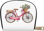 [EdWal] Retro red Bicycle Print Card Holder Unisex Credit Card Case for Men and Women Leather Card Holder, Slim Business Card, White, One Size
