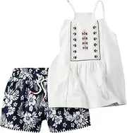 [Carter's] Little Girls Embroidered Tank Top & Print Shorts Set