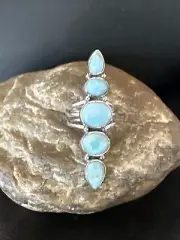 WoMens Cluster Blue Larimar Navajo Sterling Silver Ring Size 7 16156