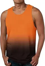 [Generic] Summer Men's Tank Top Crewneck Sleeveless Casual Tee Loose Fit Lightweight Fitness Workout Gym Gradient Color T-Shirt