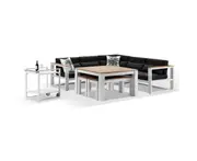 Outdoor Balmoral Outdoor Aluminium Lounge And Dining Setting With Bar Cart - Outdoor Aluminium Lounges - White with Denim Grey