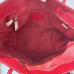 COACH專櫃款 紅色防刮皮革側肩大包-附1個可拆式行李吊牌-附提袋