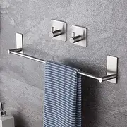 Taozun 16-Inch Towel Bar - Self Adhesive Bathroom Towel Holder with 2 Packs Towel Hooks, Stainless Steel Bathroom Hardware Accessory Kit, No Drilling