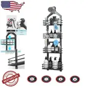 Quick Draining Hanging Shower Caddy - 4 Tier with Suction Cups, Black Metal