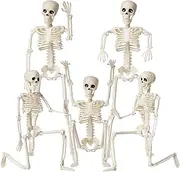 Halloween Skeletons Decorations, 16" Posable Plastic Skeleton 5 Packs, Full Body Skeleton Bulk with Movable Joints, Realistic Spooky Scary Skeletons for Outdoor Indoor Halloween Party Haunted House