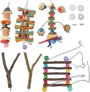 Baxnore Bird Toys, 6PCS Parakeet Chew Set, Corn Leaf Swings Nut Foragers with Untreated Wood for Pet Birds 15 24cm Cage Accessories