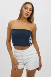 Blue Bandeau Top Side Stripe Fold Over - Size 16XL, Women's Bandeau