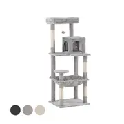 Petzly Cat Tree Tower Scratching Post Scratcher Condo 142cm Beige/Dark Grey/Grey