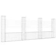 U-shape Gabion Basket 4 Posts Iron 380x20x150cm Wire Fence Wall Cage Fencing