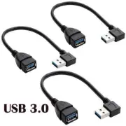 3PCS USB 3.0 Left Angled 90 Degree Extension Cable Male to Female Adapter Cord