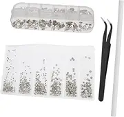 DOITOOL 1 Set Flatback Nail Charms Gems Ab Crystal Rhinestones Nail Diamonds with Wax Pencil Tweezer for and DIY Decorations