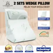 2PCS Memory Foam Wedge Pillow Set Headrest Bed Neck Back Cushion Bamboo Cover