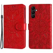 Leather Phone Case for Samsung Galaxy A24 4G,Stand Wallet Sunflower Imprinted Cover with Hand Strap