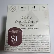 Cora 100% Organic Tampons Regular with Compact Applicator 16 Count