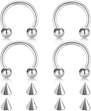 [FECTAS] 14G 16G 18G 20G Surgical Steel Nose Septum Horseshoe Hoop Earring Tragus Cartilage Helix Daith Rook Conch Eyebrow Lip Navel Belly Nipple Piercing Ring Replacement Spikes 6-12mm