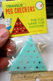 vintage 1960 kids dime store toy, Triangle Peg Checkers game, board and pieces