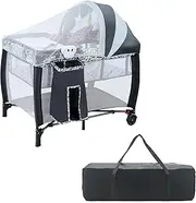 BABY JOY Portable Baby Bassinets, 3-in-1 Foldable Baby Portacot w/Canopy & Detachable Net, Mattress, Changing Table, Diaper Pocket, Music Box, Hanging Toys & Carry Bag, Baby Sleeper Travel Cot (Grey)
