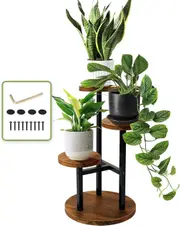 3 Tier Plant Stand, Tall Metal Wood Shelf Holder for Indoor, Outdoor Display Rack Flower Pot Stand for Corner Living Room Balcony Garden Patio