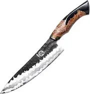MITSUMOTO SAKARI 20 cm Hand-Forged Japanese Gyuto Chef Knife, Professional 440C Damascus Kitchen Knife, Advanced Art Forging Meat Cleaver Chef's Knives (Maplewood Handle and Wooden Box)