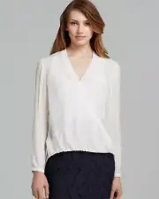 Elie Tahari Joey White Long Sleeve 'Proeta' Silk Chiffon Blouse NWT Sz.L $228