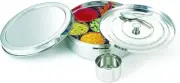 Stainless Steel Masala Dabba Spice Box with 7 Spice Containers - 8x8