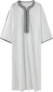 [Sweejim] Men Embroidery Abaya Long Sleeve Muslim Kaftan Vintage Muslim Robe Dubai Ramadan Robes