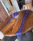 42" Round Blue Epoxy Table Top, Epoxy Dining Table, Walnut Wood Epoxy Table