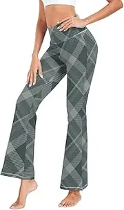 [GuoChe] Gray Buffalo Plaid Tartan Check Scotland Green Checkered Leg Yoga Pants Wide Leg Active Leggings for Joggers Casual S