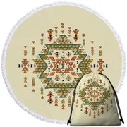 Orange Green Aztec Round Beach Towel