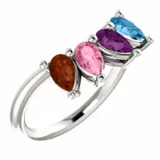 Pear Shaped Stones Family Ring Sterling Silver 1-6 Birthstones, Moms ring