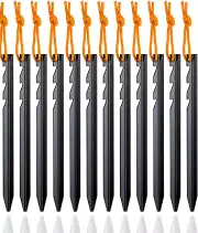 Ground Stakes Tent Pegs With Reflective Pull Cords & Pouch 7" 12pcs Pins