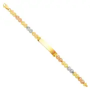 14K Tri Tone Gold 6Inch Heart Link Chain Guadalupe Child Kid Baby ID Bracelet