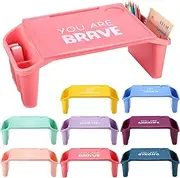 Beeveer 8 Pcs Kids Lap Desk Tray Bulk 19.7x9.6x7.1in Stackable Motivation Lap Desk Tray Plastic Portable Activity Table with Side Storage for Snacks Bed Classroom Laptop Children Car Eating Floor