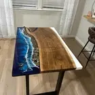 Walnut Epoxy Resin Dining Table Top, Epoxy Wooden Live Edge Table Home Decor
