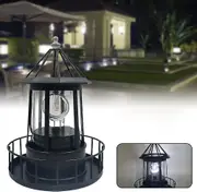 360 Degree Rotating Solar Led Lighthouse Ip65 Waterproof Led Garden Light Automatic Rotating Light Effect Landscape Lamp (black)