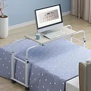 Overbed Table with Wheels, Rolling Desk Over Bed Adjustable Height and Length, Laptop Cart, Mobile Standing Laptop Table Over Bed for Home, Office and Hospital,Maple,80cm