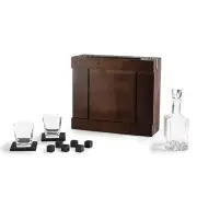 Whiskey Box With Decanter Gift Set Rubberwood, 14.8 x 12.7 x 5, (Dark Stain P...