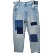 NEW NO BOUDARIES LOOSE FIT BLUE JEANS PATCHWORK STRAIGHT LEG 34X30 (ACT 35X30)