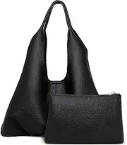 [FANPOI] Womens Hobo Bag with Removable Pouch PU Leather Tote Bag Set, Large Handbag Shoulder Bags Zipper Purse for Work & Shopping
