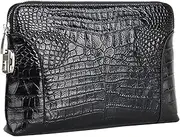 [WIOEERS] Crocodile Textured Embossed Top Layer Cowhide Leather Clutch Bag, Combination Lock Zipper Business Clutch Bag.