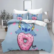 v1731 Bed Sheets Stitch Children's king size bedding duvet cover set Cute Printed Cartoon Quilt Cover home printed% 3-Piece Bedding Set (1 Duvet Cove