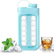 Portable Ice Cube Mold 24x12x5CM 2 in 1 Ice Ball Maker Mold with Lid for Freezer Water Bottle Ice Container Bar Kitchen Tool for Outdoor Travel Camping Use (Blue)