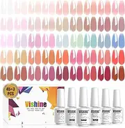 Vishine 48 PCS Gel Polish Set, 45 Jelly Nude Pink Gel Nail Polish Set All Season Neutral Sheer Milky White Gel Nail Polish Set with Gel Base and Matte Glossy Top Coat Manicure Salon at Home