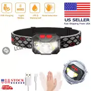 Headlamp COB LED Rechargeable Headlight Torch Waterproof Bar USB 8 Modes Band