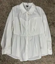 Torrid Womens Size 1 White Poplin Button Front Corset Long Sleeve Top (J5)